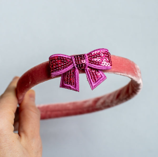 Taffy Pink with Sequin Bow | Velvet Headbands