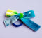 Blue and neon bow on seamless hair tie