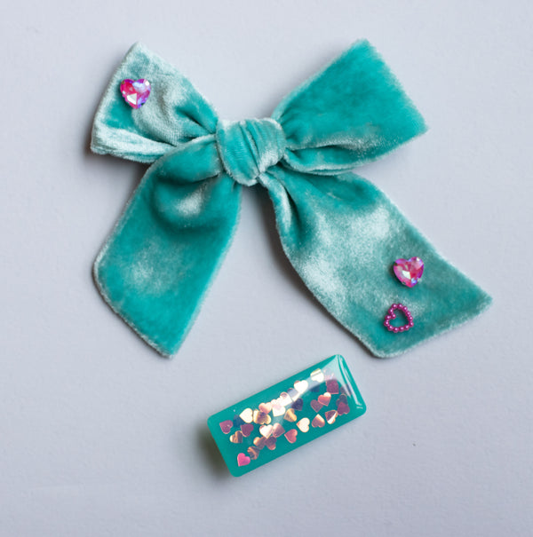 Heart Gems on Turquoise Velvet