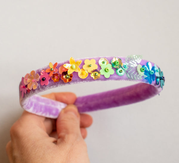 Rainbow Garden Purple | Embellished Velvet Headbands