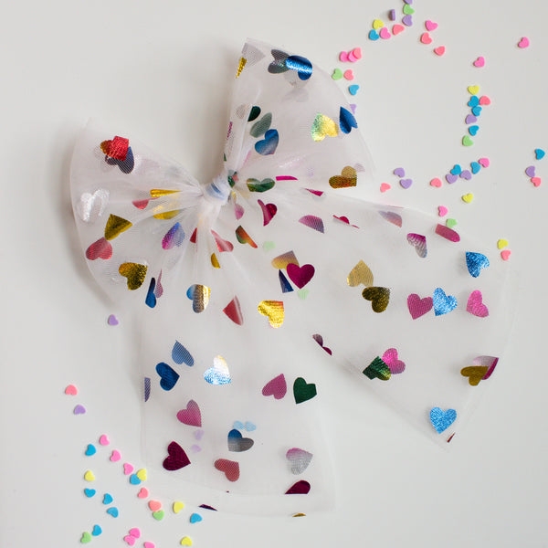 Rainbow Hearts | White Tulle Bows