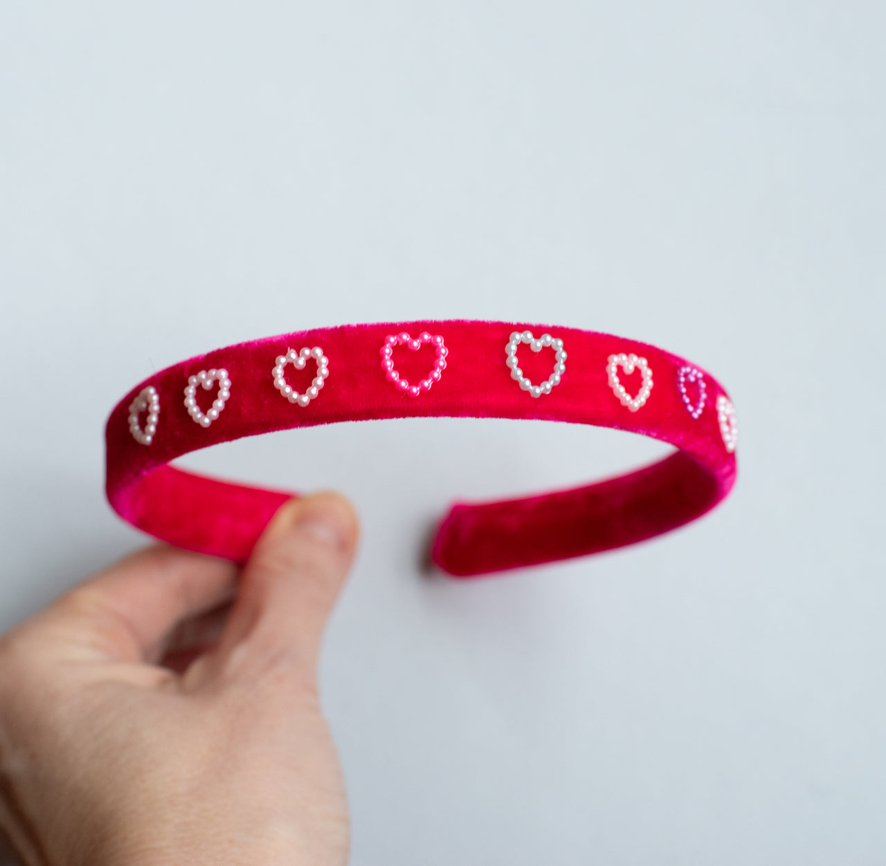 Passion Red with Dainty Hearts | Velvet Headbands