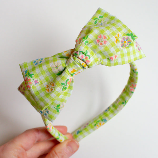 Green Gingham | vintage flocked headbands