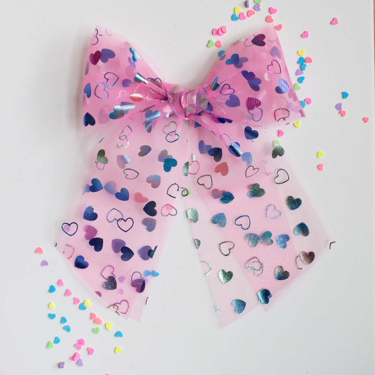 Rainbow Hearts | Pink Tulle Bows