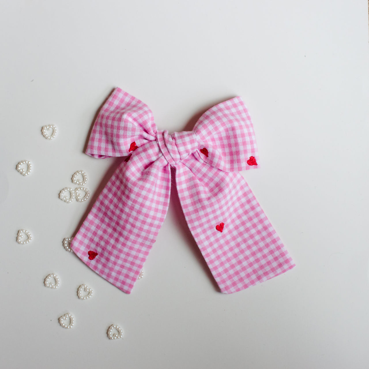 Heart-Embroidered Pink Gingham