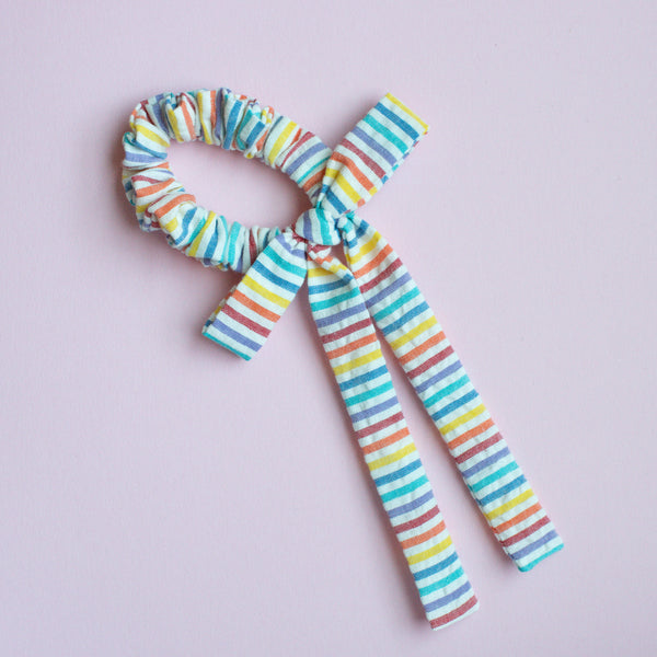 Rainbow Seersucker Bow Scrunchie