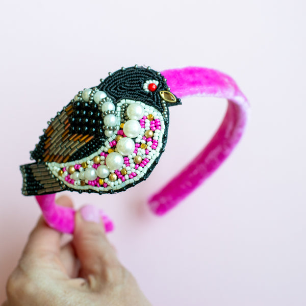 Blackbird on Pink | Beaded Bird Headbands